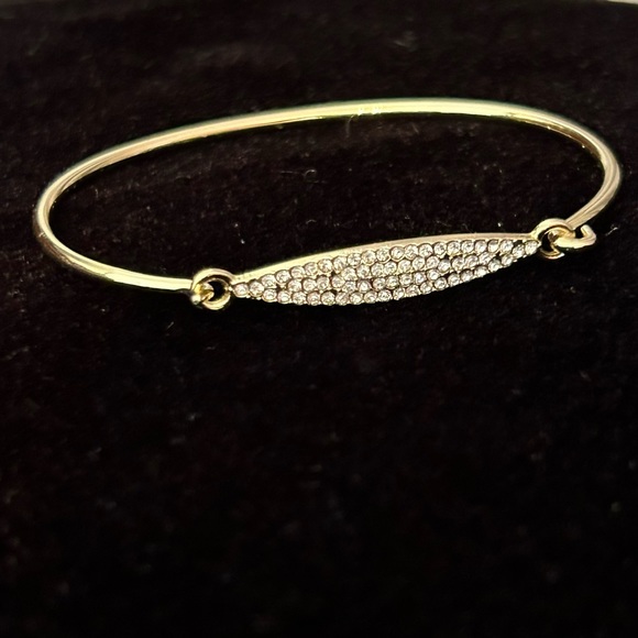 Clear Crystals Set in Gold Tone Latch Bangle Bracelet - Picture 1 of 11